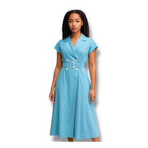 Blue Belted Wrap Dress. 1950's Inspired Size Small (fits like a Medium)